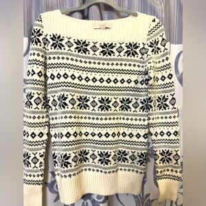 EUC Ann Taylor LOFT White & Black Crew Neck Sweater with Geometric Design Size S